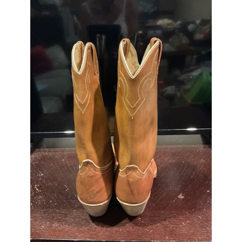 Dingo Tan Leather Western Cowboy Boots Almond Toe Stacked Heel Mens - Picture 5 of 6